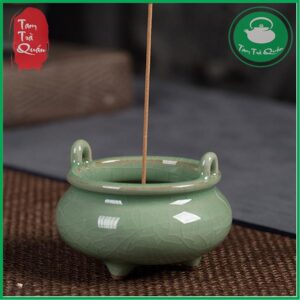 Lư sứ đốt hương trầm xanh men rạn