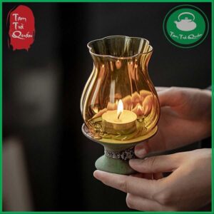 Alternative view of Đèn thủy tinh đế gốm chân cao thắp nến tealight