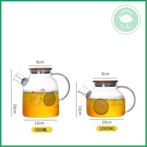 Ấm trà thủy tinh chịu nhiệt nắp gỗ 1800ml - Ảnh 6