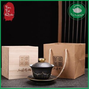 Khải gốm pha trà lòng tráng men 150ml - Mẫu đen đường ven vàng - Ảnh 6