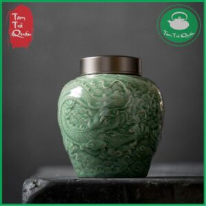 Alternative view of Hũ đựng trà men ngọc long tuyền nắp thiếc 2 lớp