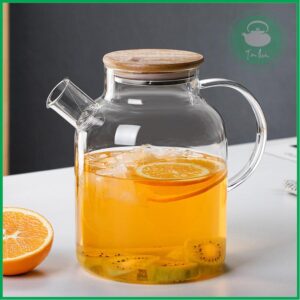 Ấm trà thủy tinh chịu nhiệt nắp gỗ 1800ml