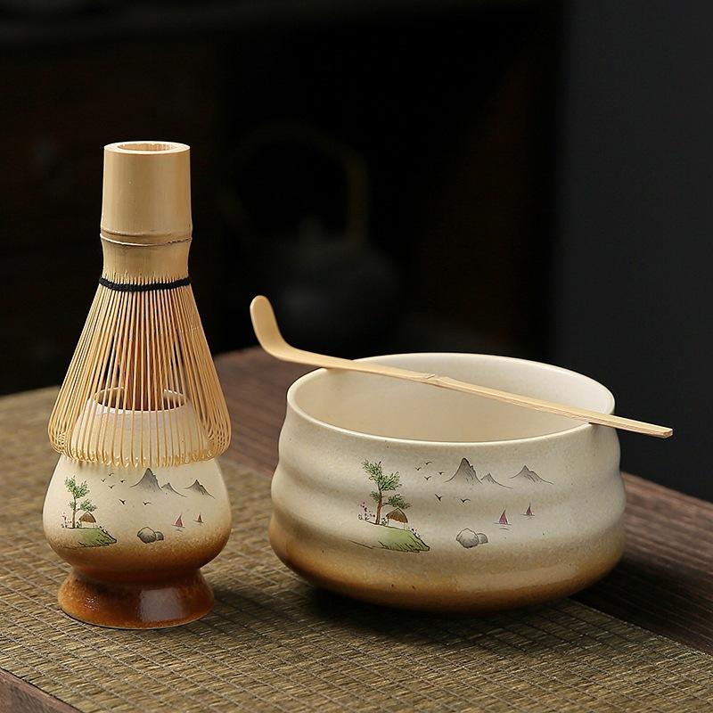 Bộ 4 dụng cụ pha trà matcha có họa tiết - Ảnh 3