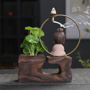 Thác khói đốt nụ trầm hương kèm tượng phật chân đế gỗ | Decor phòng thiền - Ảnh 5