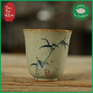 Chén trà men cổ sứ Triều Châu 75ml ( Mẫu cao dài họa cành trúc) | Dụng cụ thưởng trà