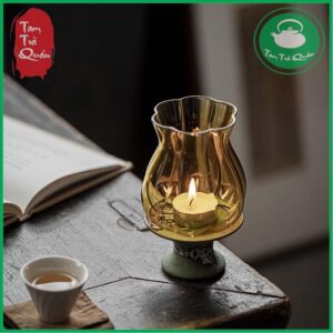 Đèn thủy tinh đế gốm chân cao thắp nến tealight