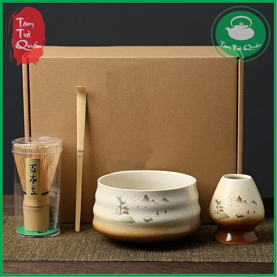Bộ 4 dụng cụ pha trà matcha có họa tiết