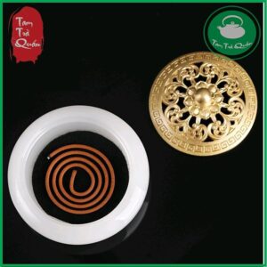 Lư xông trầm ngọc bích nắp đồng họa tiết - Ảnh 9