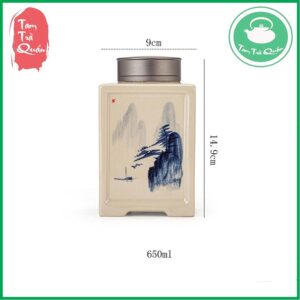 Hũ sứ đựng trà mẫu vuông họa tiết, nắp thiếc 2 lớp | Dụng cụ thưởng trà - Ảnh 5