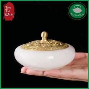 Lư xông trầm ngọc bích nắp đồng họa tiết - Ảnh 6