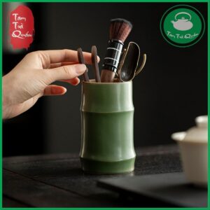 Bình gốm đựnġ trà cụ, đựnġ bút, cắm hoa dáng khúc tre - Ảnh 3