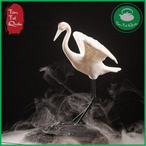 Tượng hạc sứ trắng cất cánh decor bàn trà