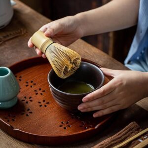 Khay gỗ tròn pha trà matcha - Ảnh 3
