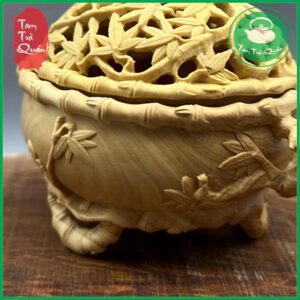 Lư xông trầm gỗ hoàng dương điêu khắc trúc đoạn (lư + đế) - Ảnh 7