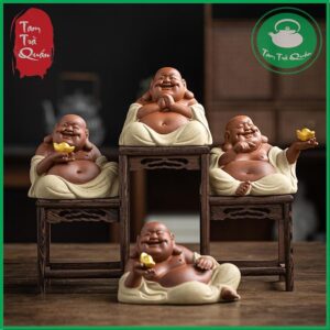 Tượng Phật Di Lặc nâng lượng vàng decor bàn trà, phòng trà - Ảnh 3