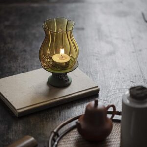 Đèn thủy tinh đế gốm chân cao thắp nến tealight - Ảnh 5