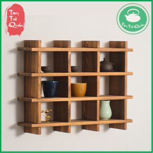 Kệ gỗ treo tường chữ nhật 9 ô trưng bày ấm chén, tượng tĩnh