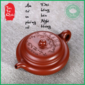 Ấm tử sa phỏng cổ Nghi Hưng chạm khắc hoa mận - đại hồng bào 200ml