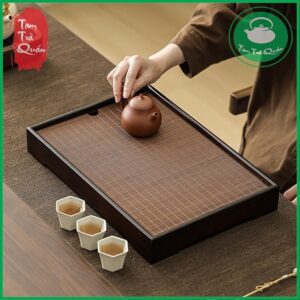 Khay trà gỗ tre 2 lớp chiếu cuộn 40x21cm