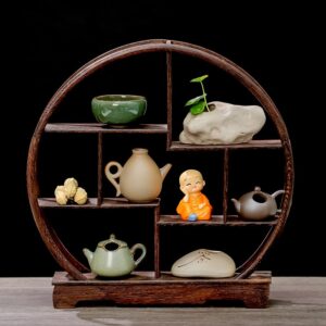 Kệ gỗ để bàn trà trưng bày chén tử sa, trà cụ, tượng tĩnh - Ảnh 3