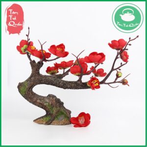 Cây hoa mận đỏ bằng nhựa thông đế đá trang trí nhà cửa - Ảnh 3