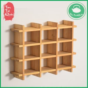 Kệ gỗ treo tường chữ nhật 9 ô trưng bày ấm chén, tượng tĩnh - Ảnh 5