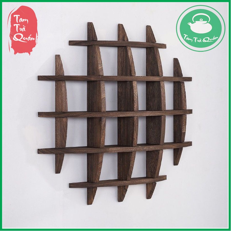 Giá gỗ treo tường caro kể ấm, chén trà cụ - Ảnh 3