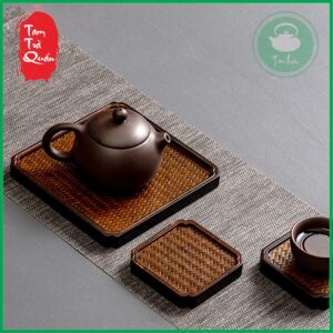 Khay gỗ mun dưỡng ấm tử sa bề mặt mây đan - Ảnh 5