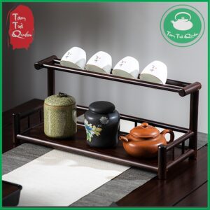 Kệ gỗ tre để ấm trà 1 tầng kèm 1 giá đỡ chén | Dụng cụ thưởng trà