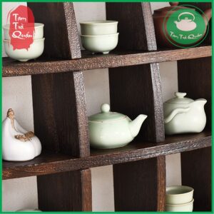 Giá gỗ treo tường caro kể ấm, chén trà cụ - Ảnh 5