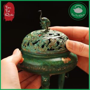 Lư Xông Trầm Tam Túc Hạc Điểm Kim ( tặng 1 hộp khoanh trầm hương đỏ ) - Ảnh 7