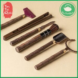 Bộ 6 dụng cụ pha trà, trà cụ kèm bình đựng men quặng thô - Ảnh 4