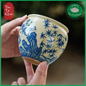 Bô sứ đổ cặn trà, nước trà men lam họa tiết sơn thủy 450ml | Dụng cụ thưởng trà - Ảnh 6