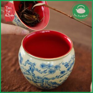 Bô sứ đổ cặn trà, nước trà men lam họa tiết sơn thủy 450ml | Dụng cụ thưởng trà - Ảnh 3