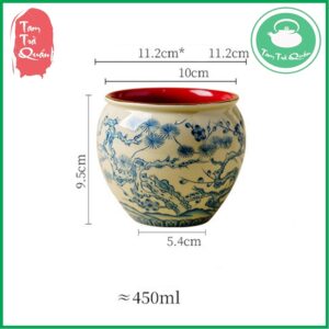 Bô sứ đổ cặn trà, nước trà men lam họa tiết sơn thủy 450ml | Dụng cụ thưởng trà - Ảnh 7