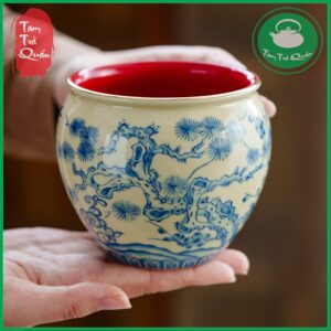 Bô sứ đổ cặn trà, nước trà men lam họa tiết sơn thủy 450ml | Dụng cụ thưởng trà - Ảnh 5