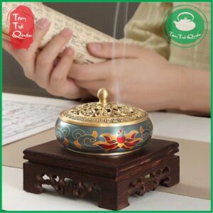 Lư đồng xông trầm cẩm tú họa sen men pháp lam